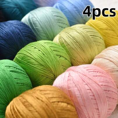 4 Skeins Delicate Lace Yarn, Strong Twist Lace Knitting Yarn, Shawl & Short Sleeve Handcraft Crochet Yarn