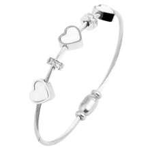 Juego de pulsera de 3 en 1 de acero inoxidable con elegante flor de cuatro hojas, pulsera con colgante de corazón con circonita brillante de estilo romano, adecuado para uso diario, banquetes, bodas y como regalo, para todas las estaciones
