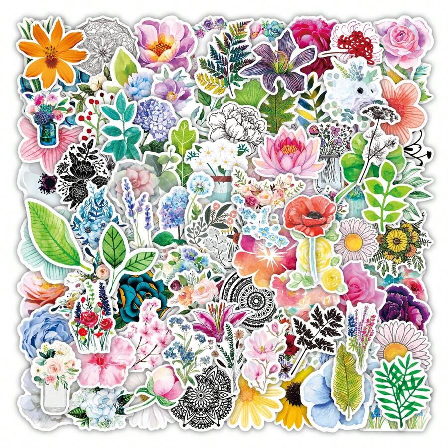 100PCS Flower Plant Stickers Vinyl Aesthetics Stickers, Decals ...