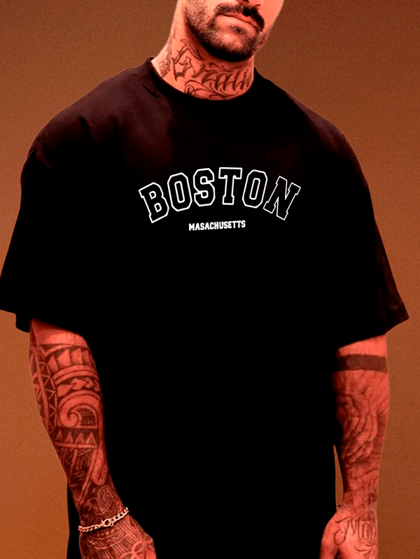 Camiseta Camisa Oversized Tradicional Oversized Masculina Algodão  Estampada Style Malha Lançamento Moda Boston