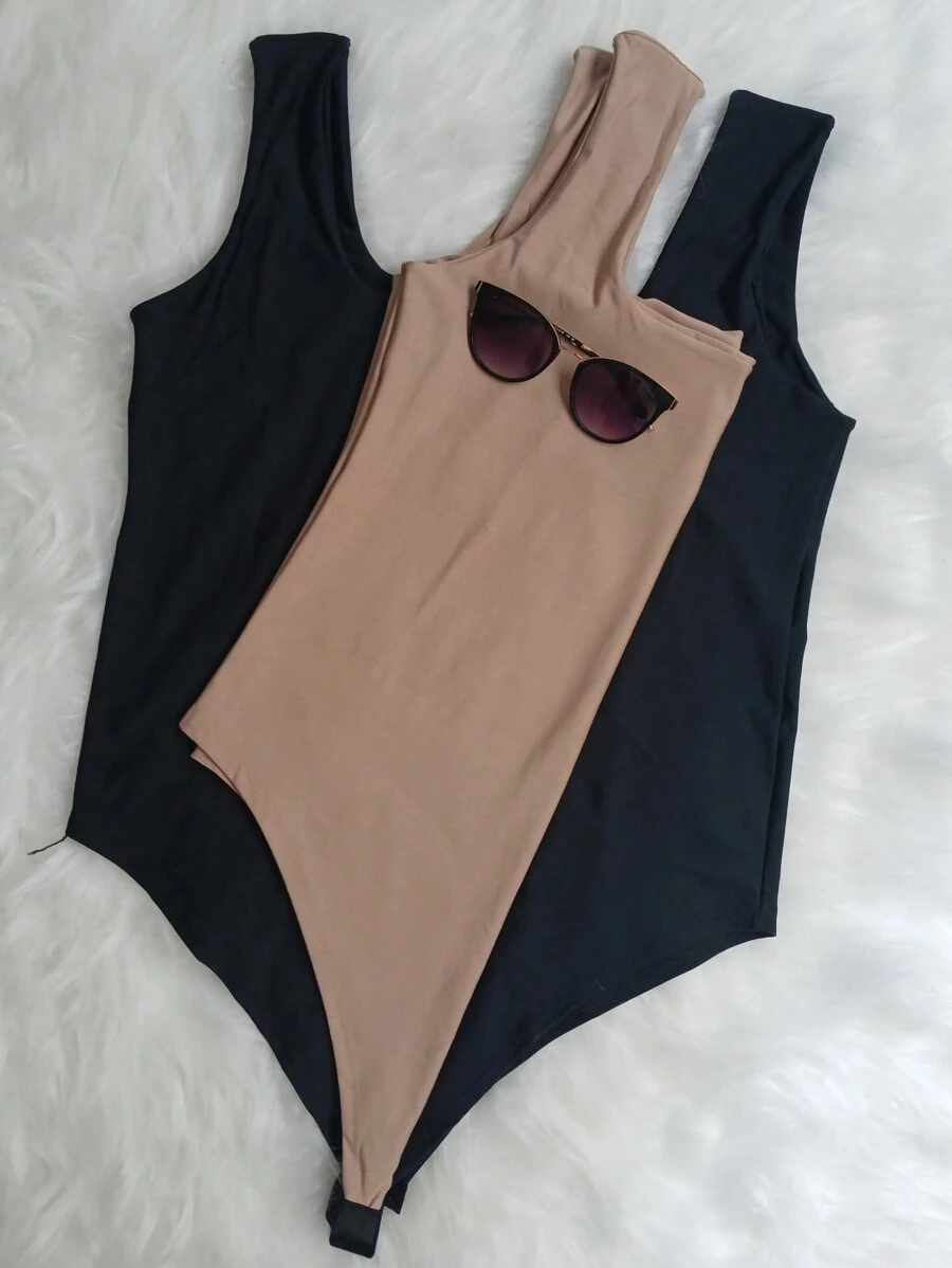 KIT 2 PLUS SIZE BODYSUITS SUPLEX MESH WOMEN'S FASHION - BLACK aND BEIGE - View 1
