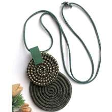 Women's Long Necklace Pendant Mandala Spiral Rope Handmade - musgo/poá - Ver 2