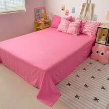 4pcs Solid Color Striped Crafted Soft Cloud-Like Bedding Set, Pastel Macaron Solid Color Pattern, Soft & Comfortable For Bedroom, Dorm, Queen/Twin Size Bed, Reversible, Breathable, Skin-Friendly, All Season - Multicolor - View 9