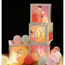 3/4pcs 25cm White Digital Transparent Box(Box&Digital), Birthday Wedding Wedding Anniversary Baptism And Wedding Party Scene Decoration Celebration Party Table Decoration Transparent Balloon Box Surprise Gift Box (LOVE&ONE)