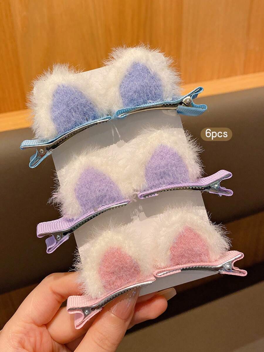 6pcs Cute Cat Ear Shaped 3D Hair Clips, Sweet Hair Accessories - Multicolor - View 1