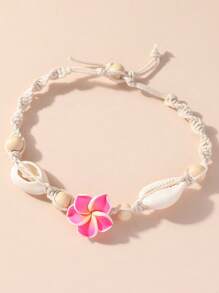 Tropiscape 1pc New Boho Beach Anklet, Handmade Ceramic Flower & Shell Anklet Foot Chain Vacay Vibes Vacation Relax Beach