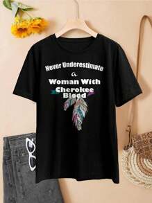 Lovers T-Shirts Cherokee Women's T-Shirt - Never Underestimate A Woman With Cherokee Blood - 黑色 - 查看 2