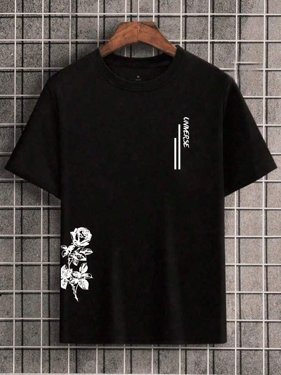T-Shirt Universe Men's Shirt 100% Cotton Round Neck Blouse Short Sleeve New Release - 黑色 - 查看 1