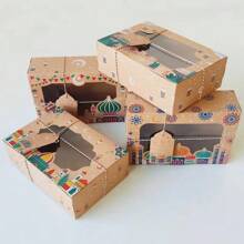12 piezas Cajas de regalo de papel artesanal con diseño islámico y ventana, embalaje de caramelos Ramadán Mubarak, temática de alpaca, adecuado para bodas, cumpleaños, fiestas, varios componentes incluidos - Amarillo - Ver 7