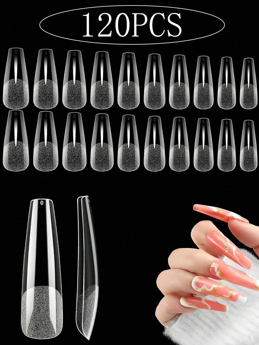 Extra lange Coffin Nagelspitzen XXL weiche Gel Nagelspitzen 120 Stück Coffin Vorgeformte Press On Nägel, kein C Bogen Full Cover Ballerina Nagelspitze klare falsche Nägel für Acrylnägel, Soak Off DIY Salon 12 Größen Nagelbedarf - Weiss - Übersicht 1