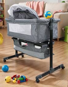 Cuna Cambiador Mecedora Para Bebé Con Mosquitero Integrado,Cuna Corral Para Bebe Con Corral Y Ruedas Colecho,Cuna Colecho Bebe Cama Corral Ruedas Mosquitero Abatible Color Gris - Gris Claro - Ver 2