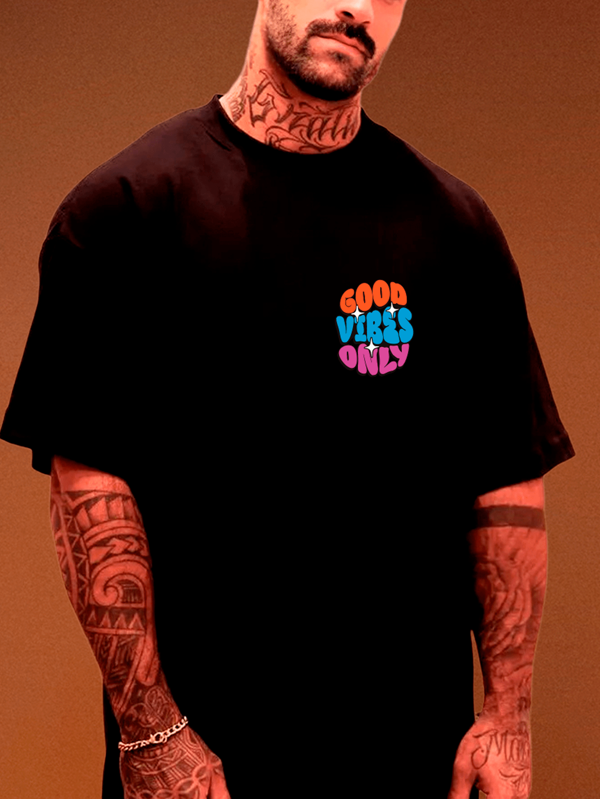 Camiseta Camisa Oversized Moderno Street  100% Algodão Premium Style Malha Masculina Good Vibes Only