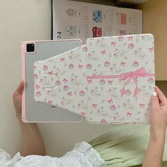 1 Pezzo Custodia girevole da 720° per tablet, rosa e carina, per iPad 10, con slot per penna, cover posteriore in cristallo trasparente, funzione di sonno/sveglia, compatibile con Huawei, iPad