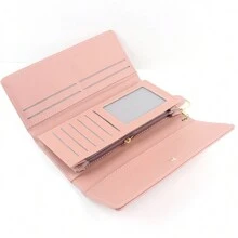 1 件浅粉色纯色流苏吊坠 PU 皮革多卡槽 ID 窗口双折手拿包时尚经典手提包适合日常商务聚会学生情人节礼物女士钱包钱包长钱包