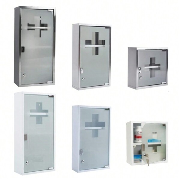 Hippo Edelstahl Medizinschrank, Medizinaufbewahrung, Medizinschrank mit 2/3/4 Fächern, Apothekerschrank, Hängenden Medizinschrank, abschließbarer Medizinschrank Zuhause Badezimmer Dekoration Sommer Make-up Organizer Badezimmer Accessoires Einschulung
