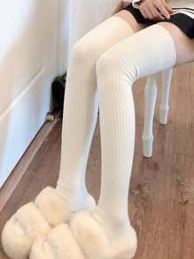 1 par de calcetines de media pantorrilla de unicolor a rayas, clásicos, adecuados para fiestas, fiestas, citas, cosplay de anime japonés lindo