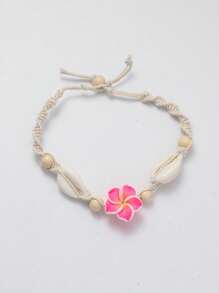 Tropiscape 1pc New Boho Beach Anklet, Handmade Ceramic Flower & Shell Anklet Foot Chain Vacay Vibes Vacation Relax Beach
