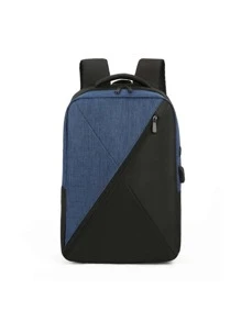 3 Piezas Mochila Casual Carga USB Escolar Laptop 15.6 Plugadas - Azul - Ver 2