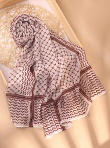 Lightweight, Soft Chiffon Vintage Printed Scarf, Striped & Plaid Pattern, Can Be Used As Headscarf Or Shawl, Suitable For Robe Matching - Multicolor - View 16