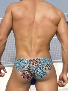 Fashionable Men's Sexy Swimwear Underwear, Summer Beach Pool, Men's Quick-Dry Unique Leopard Print Swim Trunks, Swimming Shorts, Men's Printed Bulging Triangle Swim Briefs