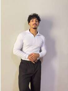 Cacharrel Zip Polo Neck Long Sleeve ITALIAN Classic - White - View 8