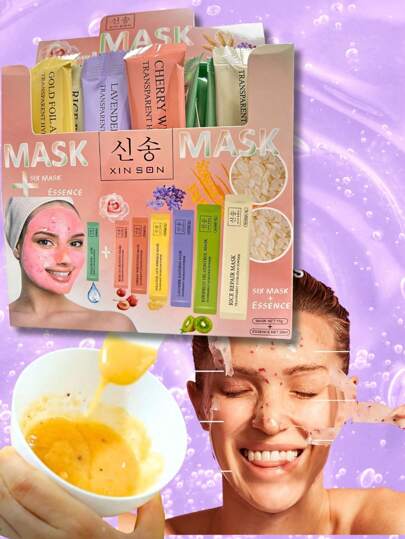 XINSON Jelly Mask Kit12 Mascarillas Hidroplastica Peeling Polvo de Mascarilla con Pétalos Naturales con Serum Arroz Kiwi Rosa Lavanda Cereza Gold Foil Facial Mask Powder