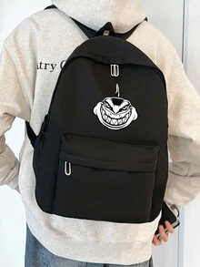 New Solid Color Nylon Commuter Backpack For Men, Casual Business Computer Daypack College Bookbag With Shark Print Design, Versatile Student Rucksack Summer Summer Bag Spring Break Vacation Bags Black Bag Pack Backpacks Travel Must Haves Large Bag - Black - View 2