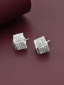 1 Pair Unique Square 3D Rhinestone Stud Earrings, Original Design For Women Daily Casual Holidays Dates Parties