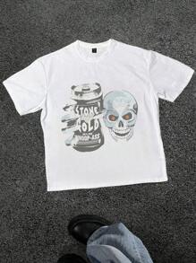 Men Round Neck Tee 1Pcs 100 Percent Cotton 220g Digital Print T Shirt Unisex Smoking Skulls Design T Shirt
