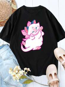 Valentine's Day Kozy Kitty T-Shirt Adorable Pink Cat With Bow - Cute Kawaii Cozy Kitten For Ladies