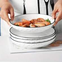 4pcs/Set Diamond Pattern Ceramic Salad Plates - 8" Dinner Plates, 7" Round Plates, Dishware For Pasta, Salad, Dessert, Sushi - Multipurpose Kitchen Dinnerware Set For Dining, Home Gatherings, Hot Pot, BBQ - , Year-Round Tableware - White - View 5