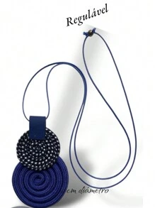 Women's Long Necklace Pendant Mandala Spiral Rope Handmade - Azul índigo - Ver 1