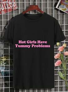 Lovers T-Shirts Hot Girls Have Tummy Problems - Funny Meme T-Shirt For Gen Z Tummy Ache Survivor Introvert Gift (Chronic Illness My Tummy Hurts Stomach Ache) - màu đen - Xem 2