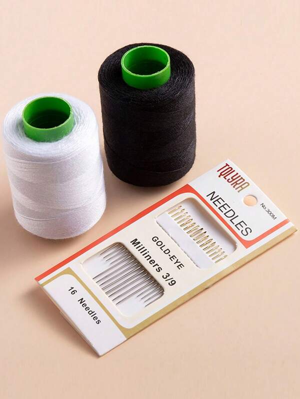 12pcs Hand Sewing Needles + 1 White Thread + 1 Black Thread, Sewing Repair Kit For Household Clothes