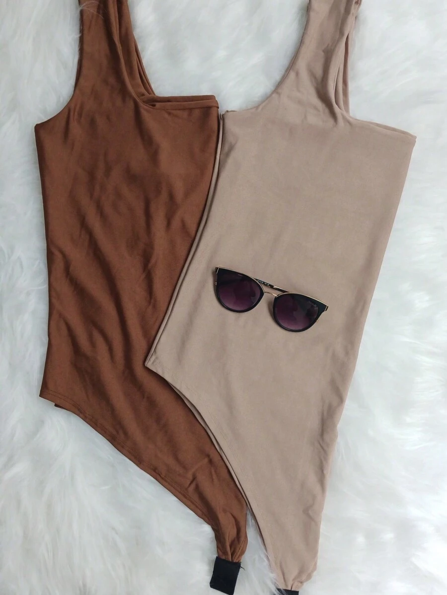 KIT 2 PLUS SIZE BODYSUITS SUPLEX MESH WOMEN'S FASHION - BROWN aND BEIGE - View 1