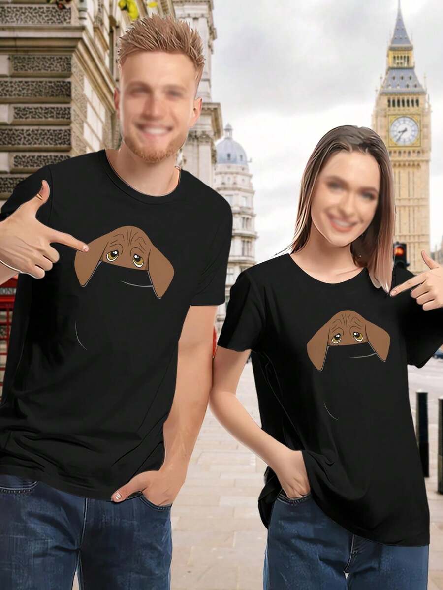 Lovers' T-Shirts Cute Hound Puppy In Pocket - Basset Hound Bloodhound Dog Puppy T-Shirt For Women - Black - View 1