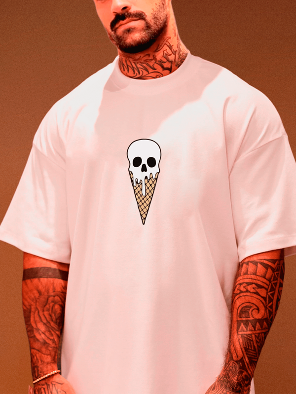 Camiseta Camisa Oversized Aesthetic Over Personalizada Algodão Estilo Estampada Moderno Sorvete