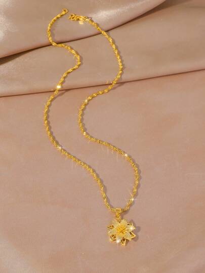 1pc Glamorous Gold-Plated Lily Flower Vintage Style Necklace, Suitable As Women's Day, Holiday Jewelry Gift