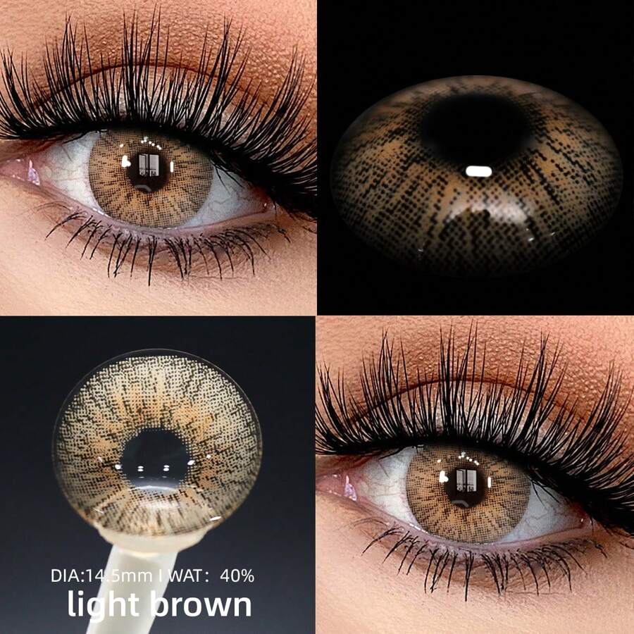 2pcs Grey Brown Colored Contact Lenses, Disposable Soft Beauty Contact Lenses Halloween Costume Cosplay - Brown Gray - View 1