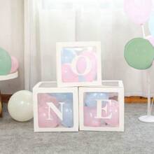 3/4pcs 25cm White Digital Transparent Box(Box&Digital), Birthday Wedding Wedding Anniversary Baptism And Wedding Party Scene Decoration Celebration Party Table Decoration Transparent Balloon Box Surprise Gift Box (LOVE&ONE)