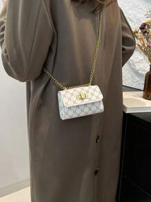 1 PIEZA Bolso cuadrado mini de PU con patrón geométrico y cierre de giro, adecuado para uso al aire libre a principios de la primavera, un regalo perfecto entre amigos