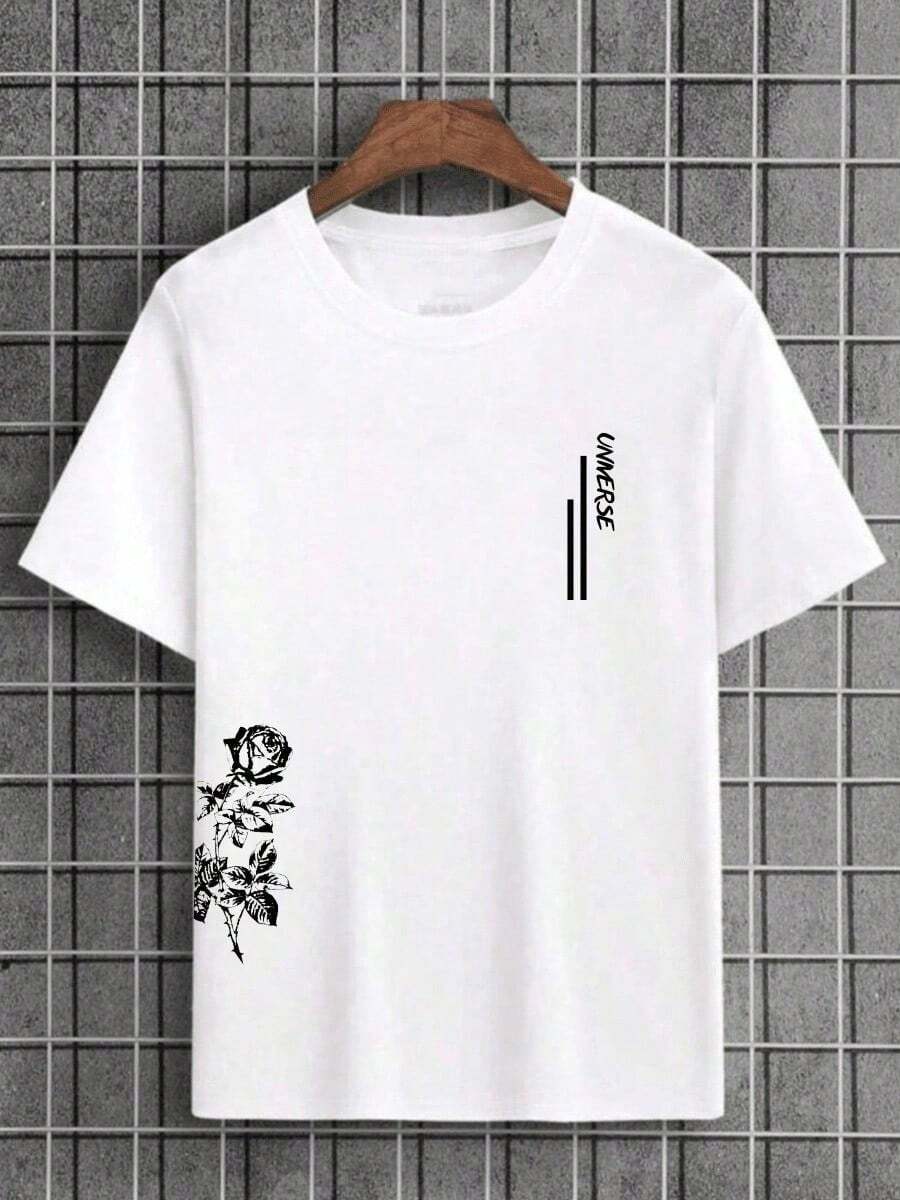T-Shirt Universe Men's Shirt 100% Cotton Round Neck Blouse Short Sleeve New Release - 白色 - 查看 1