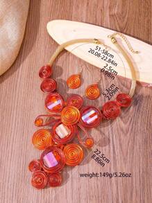 Exaggerated Multi-Layer Handmade Beaded Necklace And Earrings Set, Bohemian Vintage Style For Party, Holiday, Suitable For Women - Multicolor - View 8