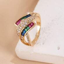 1pc Women's Fashion Design Copper Inlaid Colorful Zirconia Stone High-End Ring, Wedding/Party Accessories, Valentine's Gift,Mom,Mother,Mother's Day,Gift