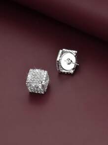 1 Pair Unique Square 3D Rhinestone Stud Earrings, Original Design For Women Daily Casual Holidays Dates Parties