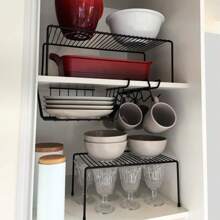 Kitchen Cabinet Organizer Kit Wire Cup Holder Hanging Basket Steel Shelf 4 Pieces - Black - View 1