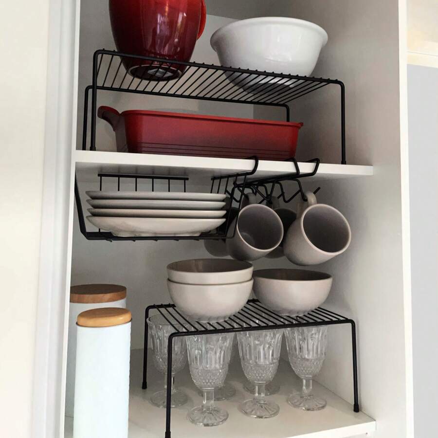 Kitchen Cabinet Organizer Kit Wire Cup Holder Hanging Basket Steel Shelf 4 Pieces - Black - View 1