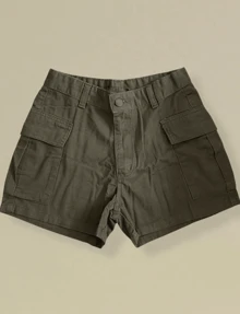 Women's Cargo Jean Shorts - Army Green - View 2