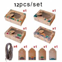 12 piezas Cajas de regalo de papel artesanal con diseño islámico y ventana, embalaje de caramelos Ramadán Mubarak, temática de alpaca, adecuado para bodas, cumpleaños, fiestas, varios componentes incluidos - Amarillo - Ver 13