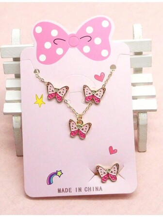 4 件套蝴蝶项链、耳环、戒指个性化创意吊坠项链套装